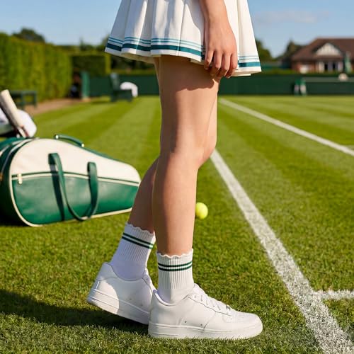 Stelle Kids Cotton Ruffle Athletic Ankle Socks 3-5 Pairs, 7-12 Years, Striped