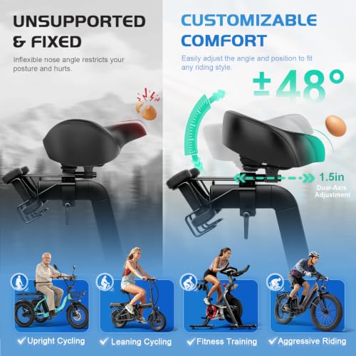 Extra Wide Noseless Bike Seat Cushion - Black - Comfortable Saddle for Peloton & Electric Bikes