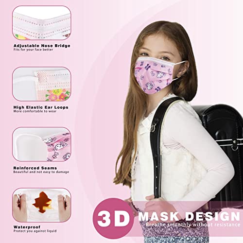 50PCS Kids Face Mask Safty Breathable Fabric for Girls and Boys