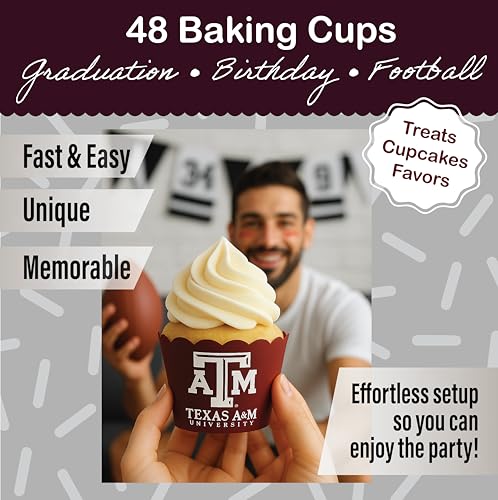 Texas A&M Aggies Cupcake Cups 48 Pcs | Graduation & Party Supplies