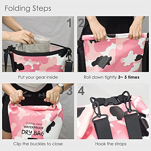 Roll Top 5L Dry Bag Waterproof for Kayaking & Stand Up Paddle Board (Forest Camouflage Pink) - YUMQUA