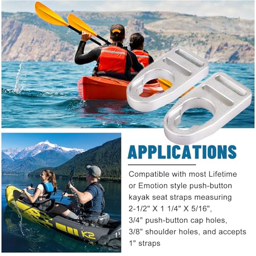 Kayak Seat Strap Replacement Buckle Clips 4pcs Aluminum, Silver – Fits Lifetime Emotion Style Seats