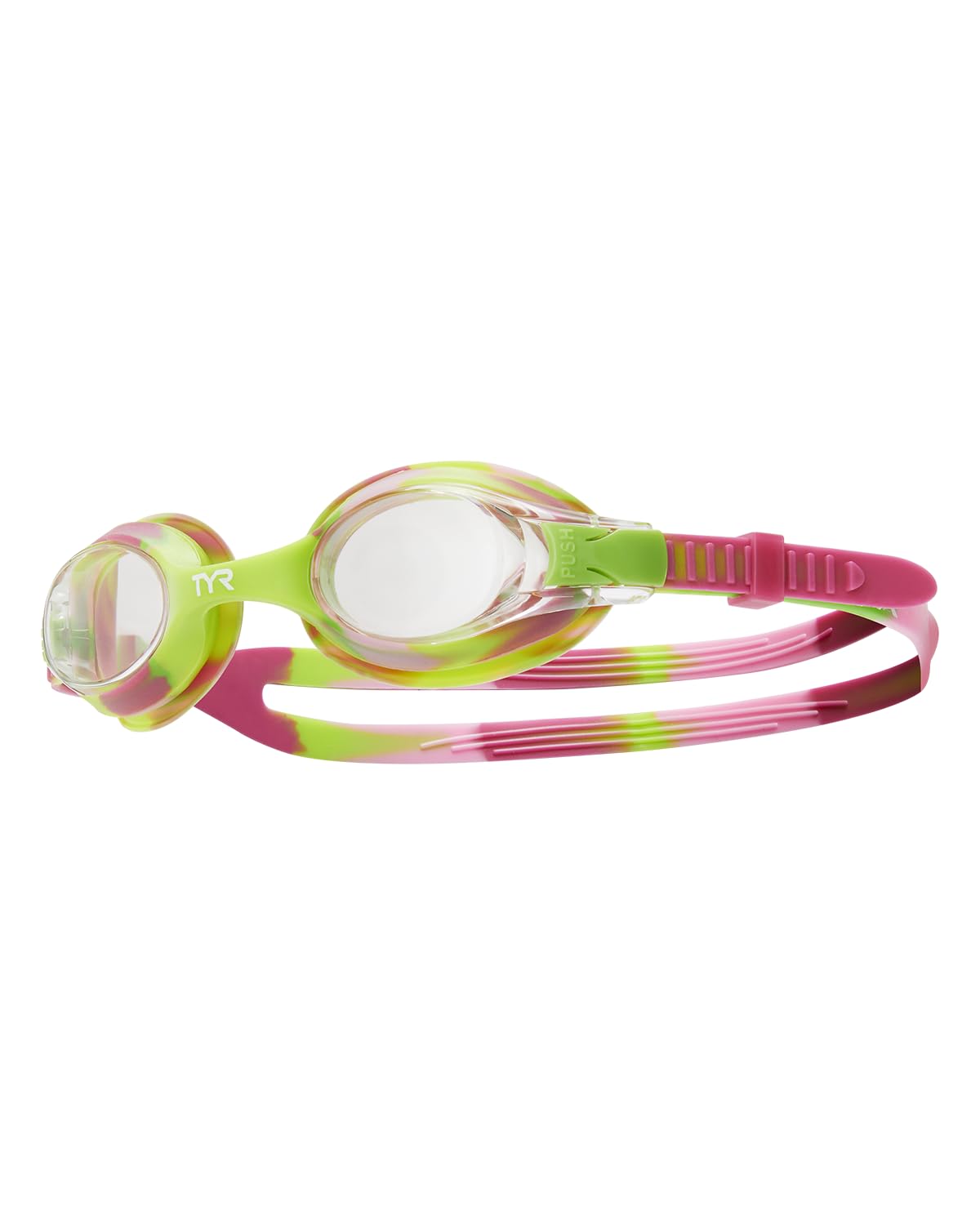 TYR Swimple Tie-Dye Kids' Swim Goggles - Non-Mirrored Swimming Goggles for Competitive Training and Recreation - Anti-Fog, UVA/UVB Protection, Watertight Seal - Raspberry/Green