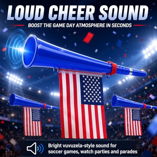 3 Pack American Flag Stadium Horns - Loud Plastic Noise Makers