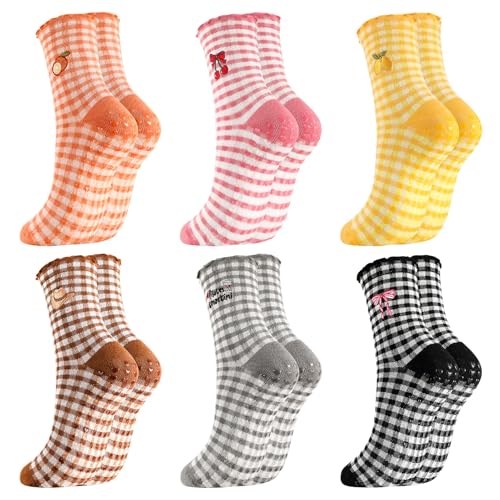 6 Pairs Cute Ruffle Pilates Socks with Non-Slip Grips