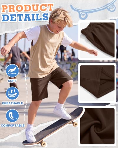 Boys Athletic Shorts - 3 Pack, Ages 6-7, Dark Coffee, Gray, Black
