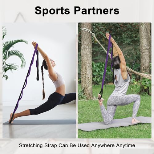 Yoga Stretching Strap with 10 Loops - 78-Inch Exercise Band - Black