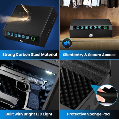 Biometric Gun Safe for 2-3 Handguns - Black Portable Lock Box