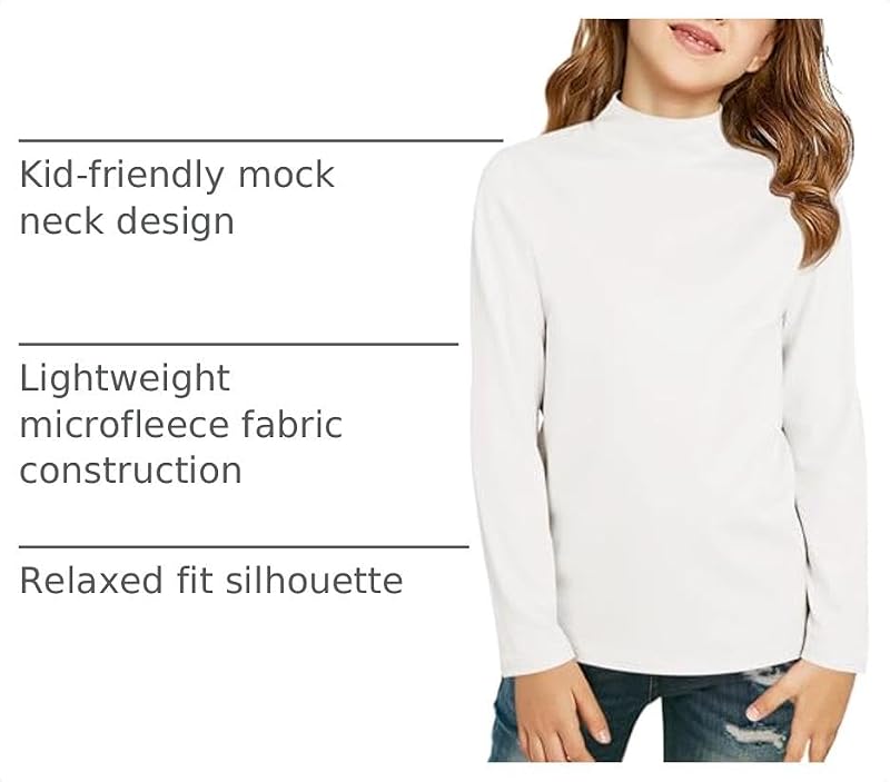 Girls Long Sleeve Mock Neck Active Layer Top - 5-6 Years White