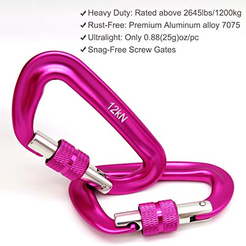 Heavy-Duty Aluminum Alloy Carabiner Clips - 12kN, 2 Pink
