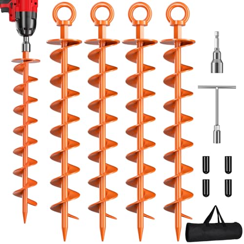 Heavy Duty Spiral Ground Anchors - 4 Pack for Trampolines, Tents & More