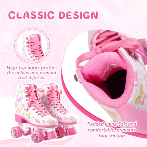 METROLLER Heart Youth Quad Roller Skates for Girls & Women Indoor Outdoor 1.5-2