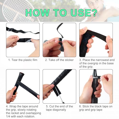 12 Pack Tennis Racket Overgrip Tape - Anti-Slip Absorbent PU Grip