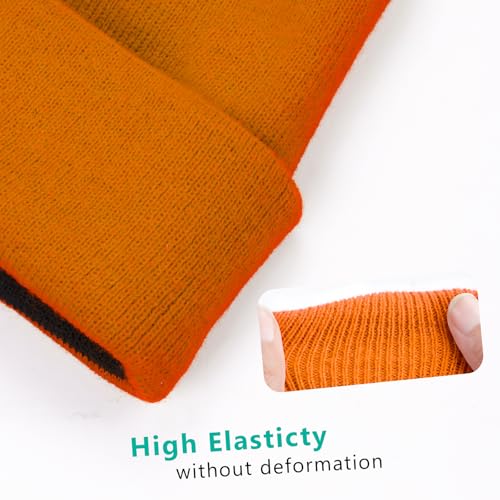 Warm Winter Beanie Hat for Men & Women - Double-Sided Black/Orange