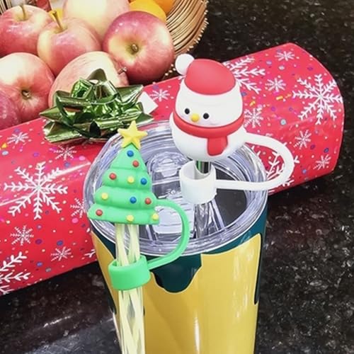 6PCS Christmas Silicone Straw Covers for Stanley Tumblers - 10mm