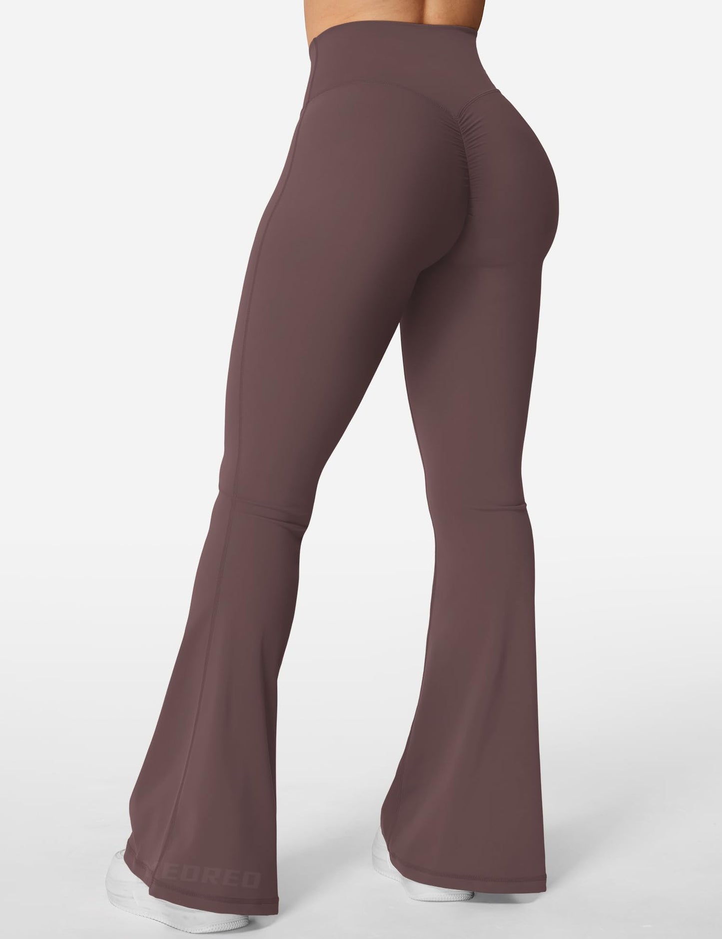 YEOREO Kalie Flare Scrunch Leggings for Women V Cross Waist Bell Bottom Yoga Pants Tummy Control Bootcut Workout Leggings Plum Brown M