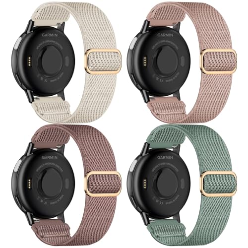 4 Pack Stretchy Nylon Sport Straps for Garmin Watches - Apricot, Meat Pink, Pine Needle Green, Smoke Purple