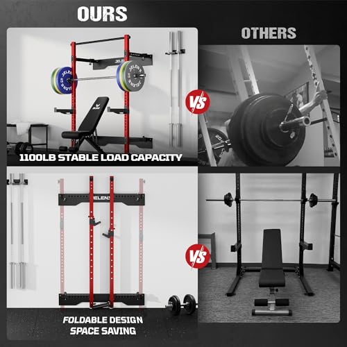Folding Squat Rack - Wall Mounted Power Cage - Red
