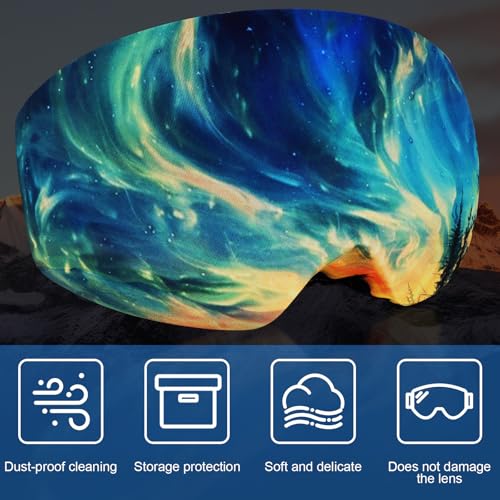 Ski Goggle Cover Sleeve - Microfiber Protective Lens Storage, Aurora - Large