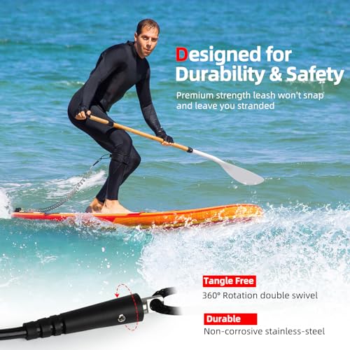 10 ft Coiled SUP Leash - Durable Anti-Slip Paddle Board Strap - Black Lite