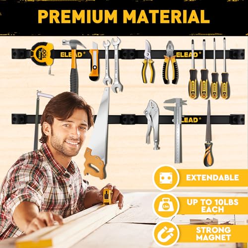 ELEAD 9-Piece 12" Magnetic Tool Holder Storage Organizer - Wall Mount Rack Garage Organization Power Magnet Hanger Workbench Board Slatwall Van Organizers Mounted Hanging Strip