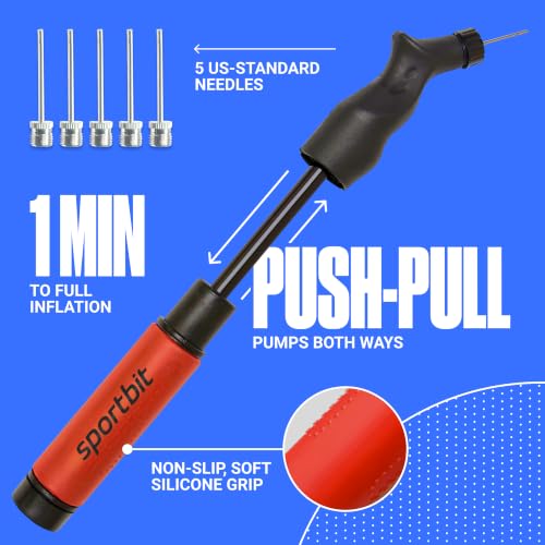 Ball Pump for Sports - Push & Pull Inflating System - Hand Pump for Volleyball, Basketball, Soccer