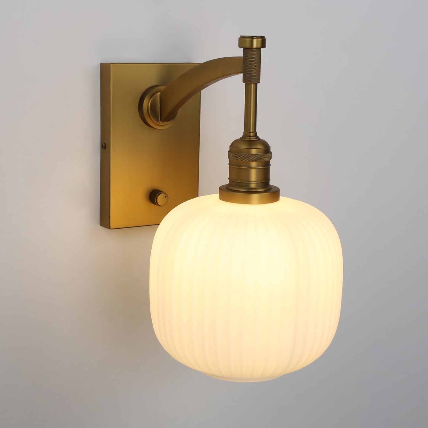 Pathson Milk White Glass Wall Sconce with Switch, Hardwired Wall Vanity Light, Mid-Century Vintage Wall Lamp Fixture or Living Room Farmhouse Bathroom Bedside Lighting