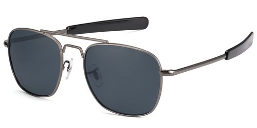 IOHLNG Mens Aviator Sunglasses Polarized Lense Square Metal Frame Military Pilot Shades 55mm with Bayonet Temples for Women,Gunmetal Frame