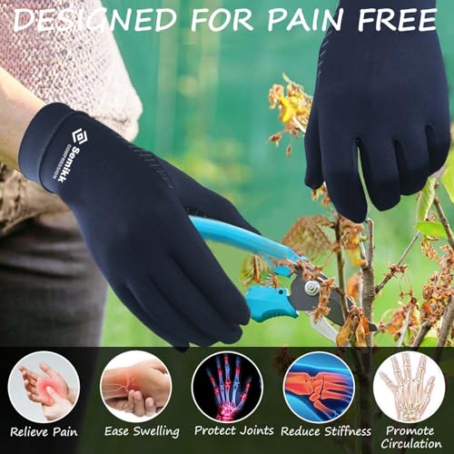 Semikk Medium Black Copper Compression Arthritis Gloves 2 Pairs Touch Screen Support