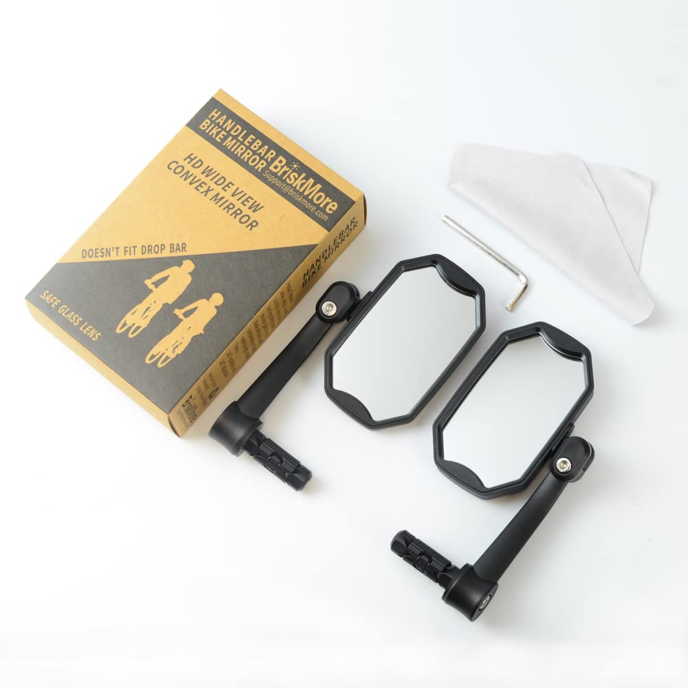 BriskMore Bar End Bike Mirrors, High–Definition Convex Glass Lens for E-Bike Handlebars, Scratch Resistant, Safe Rearview 1 Pair Bicycle Mirror BT-015(Right And Left Side)