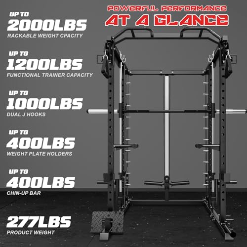 S1-V4 Smith Machine - 2000LBS Power Cage with Cable Crossover - Black