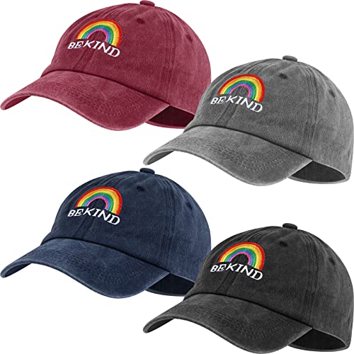 Pride Rainbow Baseball Cap - Adjustable 4 Pcs Set - Multicolor