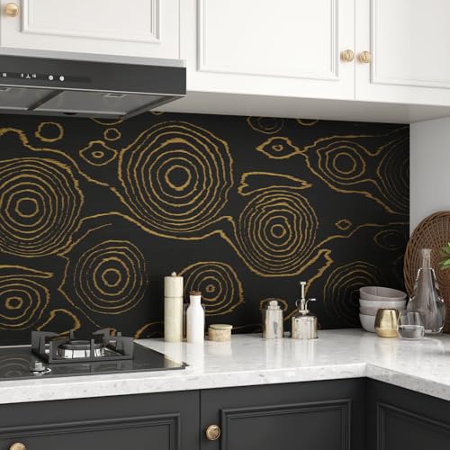 WESTICK Black/Gold Wood Contact Paper for Counter Top Peel and Stick Waterproof Wood Wallpaper Self Adhesive Vintage Wooden Grain Contact Paper for Countertops Kitchen Cabinets and Drawers 15.8" x 80"