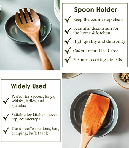 5-Inch Ceramic Spoon Rest for Stove Top - Gray Kitchen Utensil Holder
