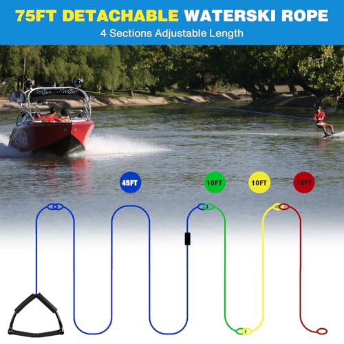 75FT Water Ski Rope with Floating Handle - Multi-Colors