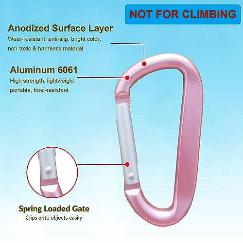 3" Aluminum Alloy Carabiner Clip - Pink 2 Pack