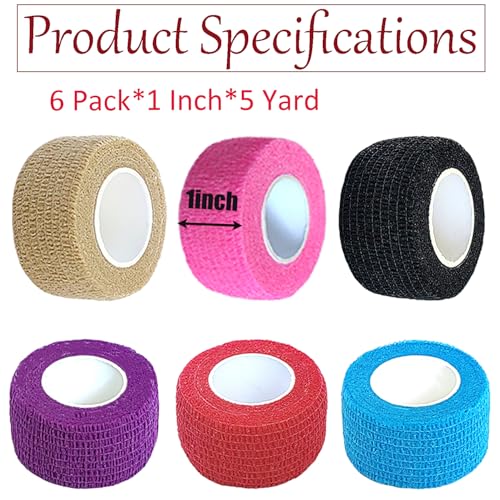 6 Pack Self-Adherent Cohesive Bandage Tape - 1 Inch Breathable Athletic Wrap