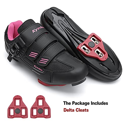 Womens Cycling Shoes for Peloton & Indoor/Outdoor Riding - 8.5 Women/6.5 Men, Black/Pink