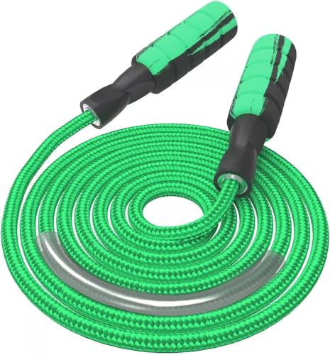Fitmyfavo Green Adjustable Cotton Jump Rope for Fitness & Exercise