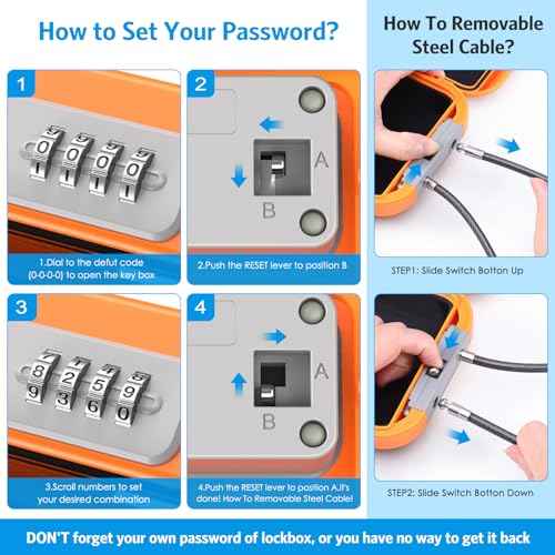 AMIR Portable Combination Lock Box, Security Case Lock Box with Code, Waterproof Anti-Theft Mini Travel Safe Box with Removable Chain, Portable Lock Box for Dorm Beach Hotel