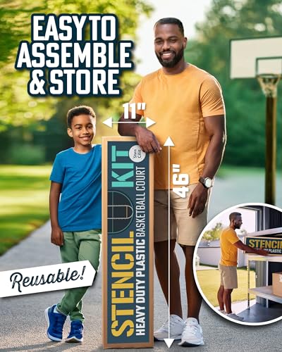 Basketball Court Stencil Kit - Heavy Duty Plastic, Reusable, 3-Point & Key - BASKETBALL