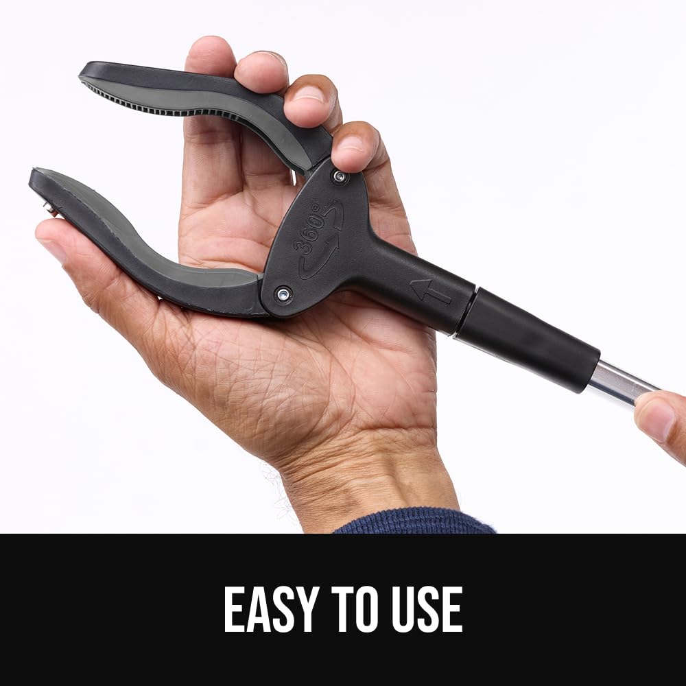GORILLA GRIP Strong Rubber Lined Claw Grabber, Ergonomic Anti-Slip Reacher Tool for Seniors, 360 Magnetic Rotating Head Reaching Pick Up Stick, Foldable Trash Picker, Handicap Gripper, Gray