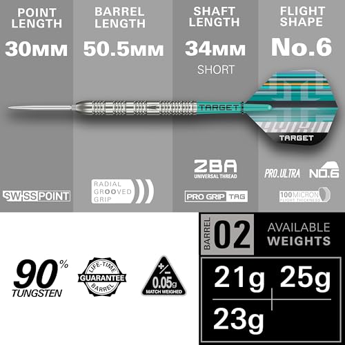 Target Hydro Steel Tip Dart Set 21G-26G | 90% Tungsten, Swiss Point, Pro Grip TAG Shafts, No.6 Flights