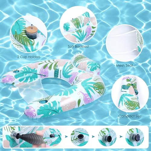 Inflatable Pool Float Chairs Pack of 2 with Cup Holders for Adults, Water Lounge & Hammock for Pool & Beach