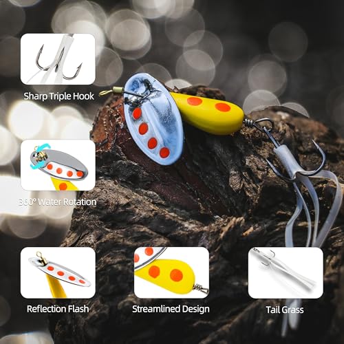 Inline Spinner Fishing Lures 5-Pack - 1/6 oz Metal Spinnerbaits