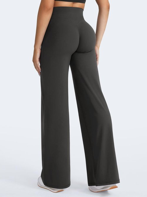 HIGORUN High Waisted Straight Leggings - No Front Seam Workout Pants for Women | 31" Wide Leg