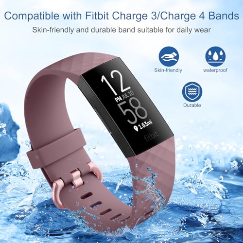 Fitbit Charge 4 & 3 Bands - 4 Pack Starlight, Milk Tea, Smoky Purple, Green - Soft Sport Straps