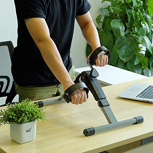 Folding Pedal Exerciser - Mini Exercise Bike for Arms & Legs - Silver & Black