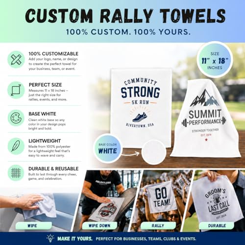 Customizable Rally Towels - 5 Pack Microfiber Game Day Towels