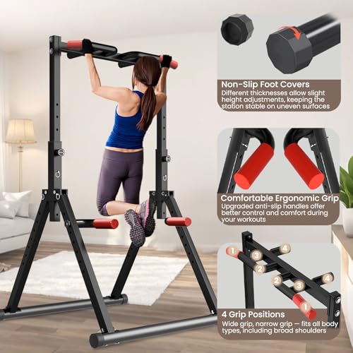 Foldable Power Tower Pull Up Dip Station - Black Multifunction Bar